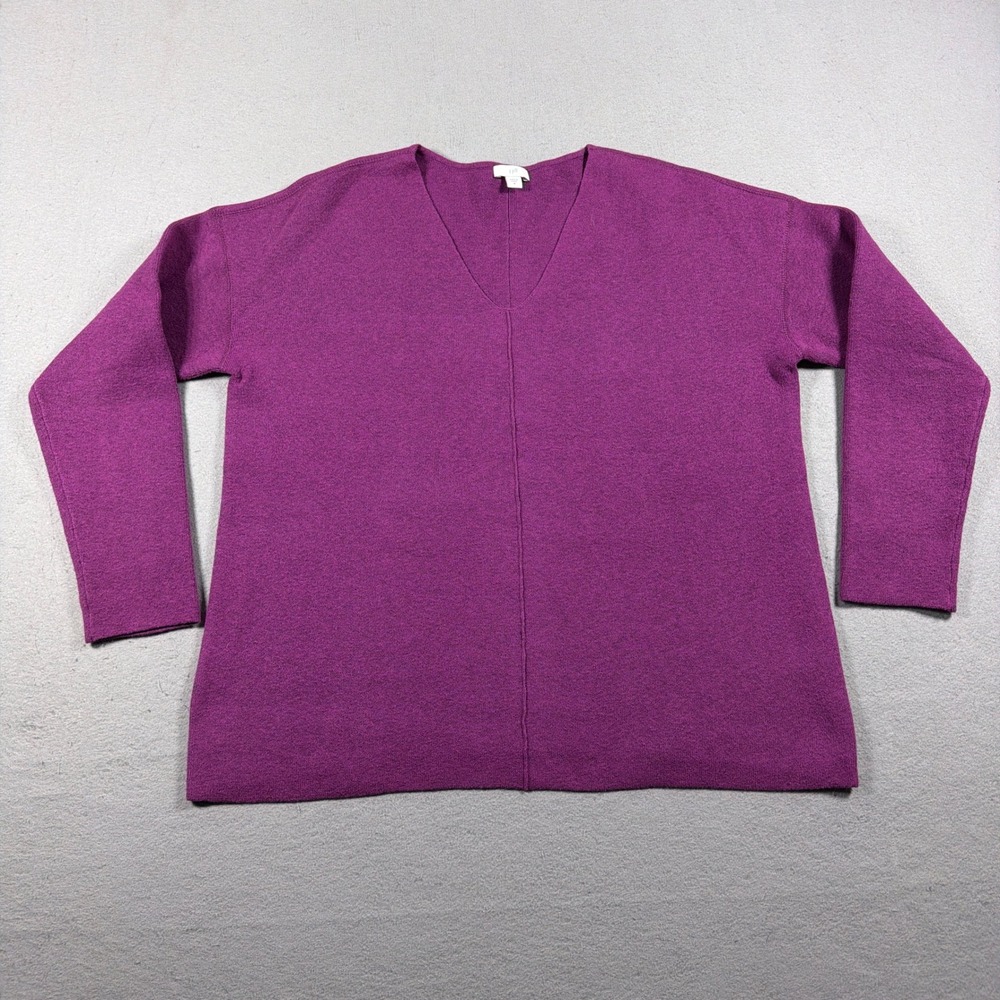J Jill V Neck Knit Sweater Women Medium Relaxed Fit Magenta Purple ‎ Minimalist
